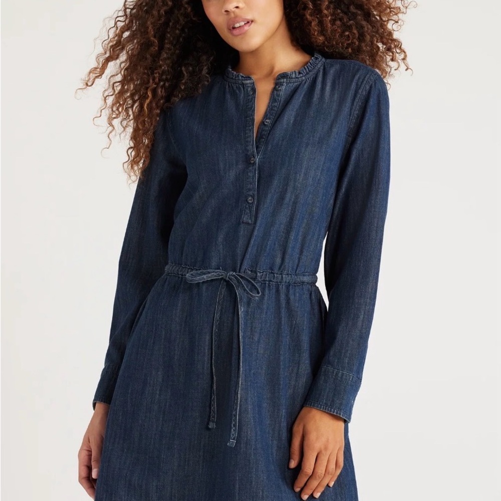 Free Assembly Women’s Denim Ruffle Neck Mini Dress